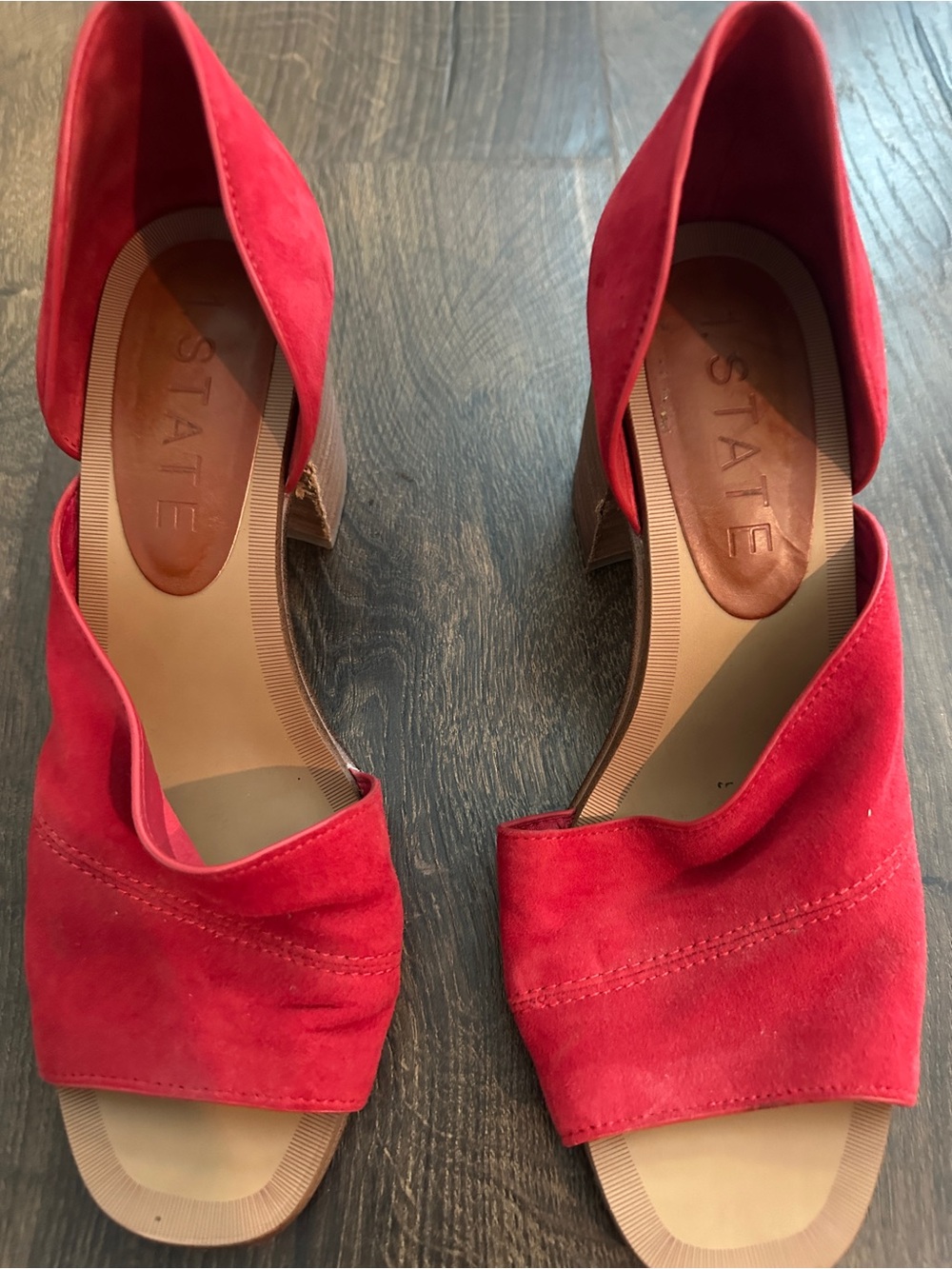STATE Red Suede Open-Toe Block Heel Women's Sandals